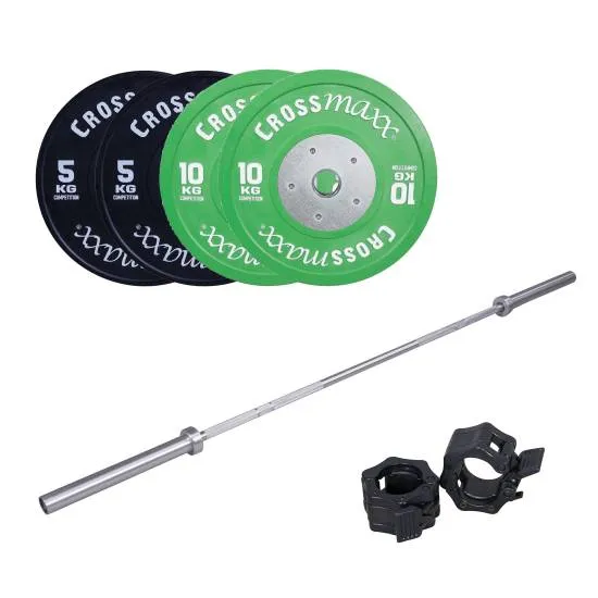 Crossmaxx Vektløftning  Vektsett med Stang 30 kg Farget + 15 kg Stang fra Crossmaxx  Crossmaxx Vektløftning  Vektsett med Stang 30 kg Farget + 15 kg Stang fra Crossmaxx
