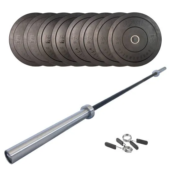 SQ&SN CF Vektstangsett 100 kg + 15 kg Stang v2 SQ&SN CF Vægtstangssæt med 100 kg sorte skiver, stang og fjederlåse