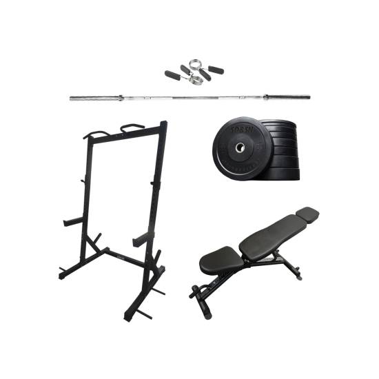 SQ&SN Styrkesæt 150 kg m. Bænk & Squat Rack