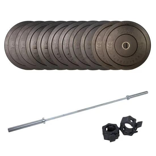 SQ&SN Styrkeløft Vektstangsett 80-270 kg SQ&SN Styrkeløft Vægtstangssæt 170 kg - sorte skiver, låse og stang
