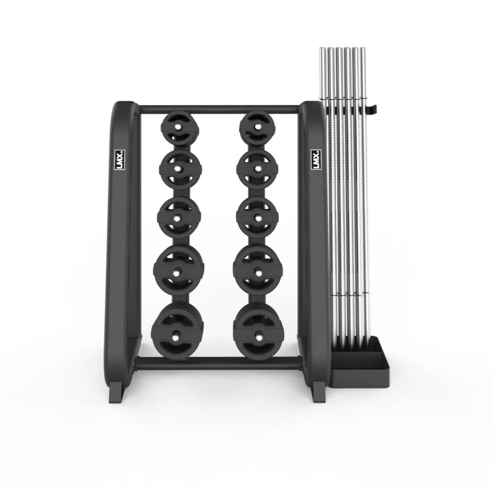 LMX. Studio Pump Rack med 11 sett vektstenger og vektskiver til gruppetrening og treningssenter